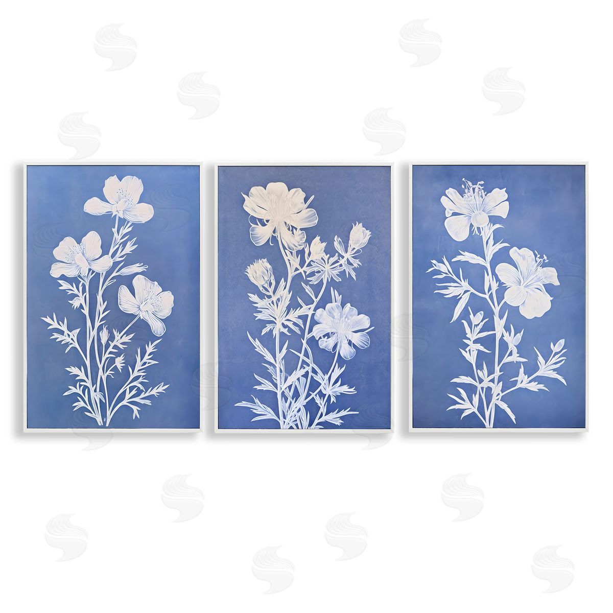 Varied Cerulean Botanicals White Frame Print Wall Art, Home Decor by Petal Prints Design
