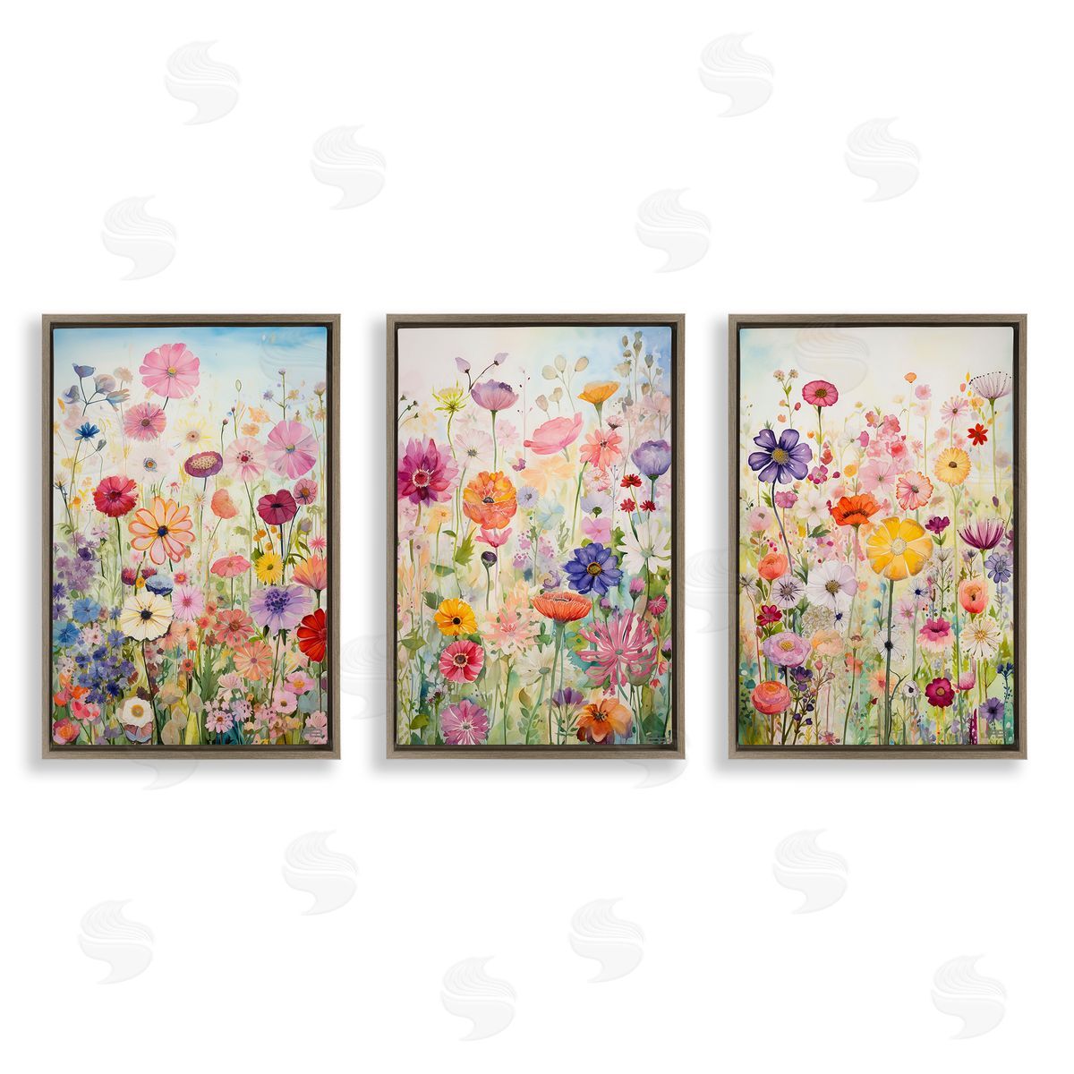 Bold Flower Meadow Horizon Brown Floating Frame Canvas Wall Art, Home Decor by RB