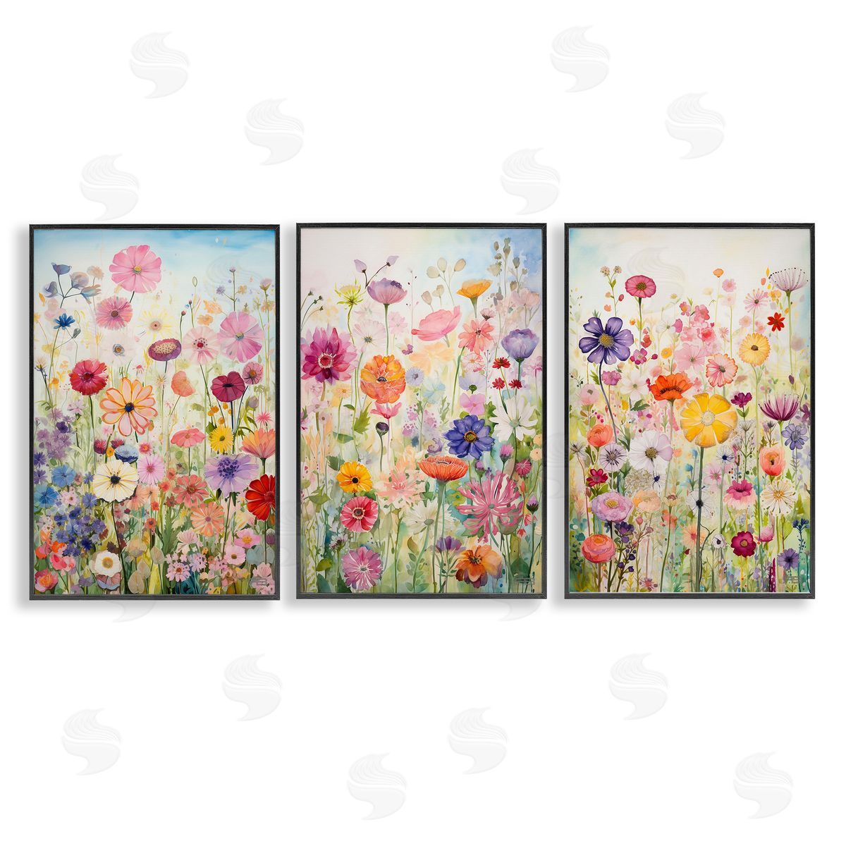 Bold Flower Meadow Horizon Black Frame Print Wall Art, Home Decor by RB