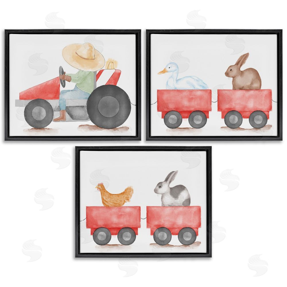 Stupell Studio Farmhouse Tractor Animals Black Floating Frame Canvas Wall Art Print