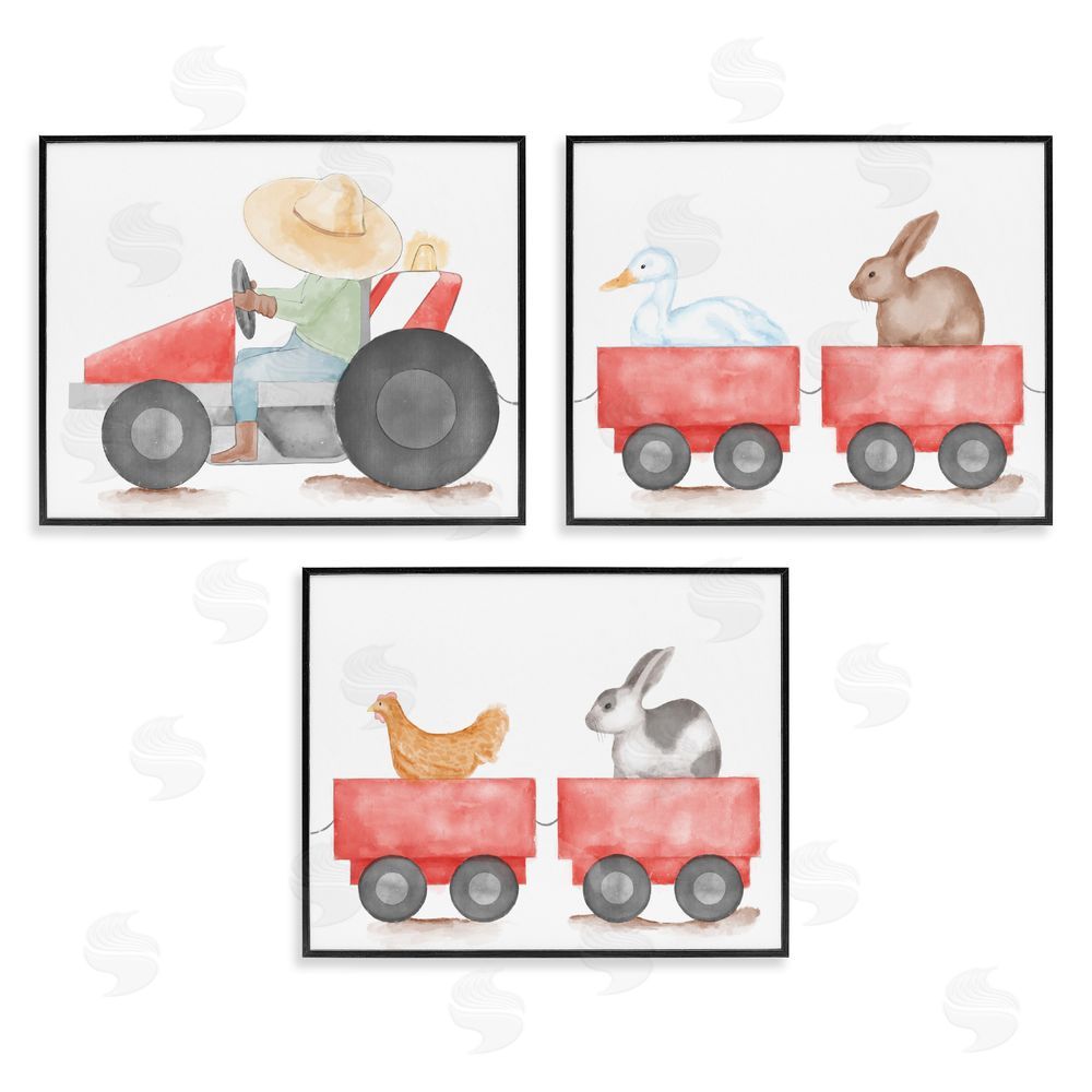 Stupell Studio Farmhouse Tractor Animals Black Framed Giclee Wall Art Print