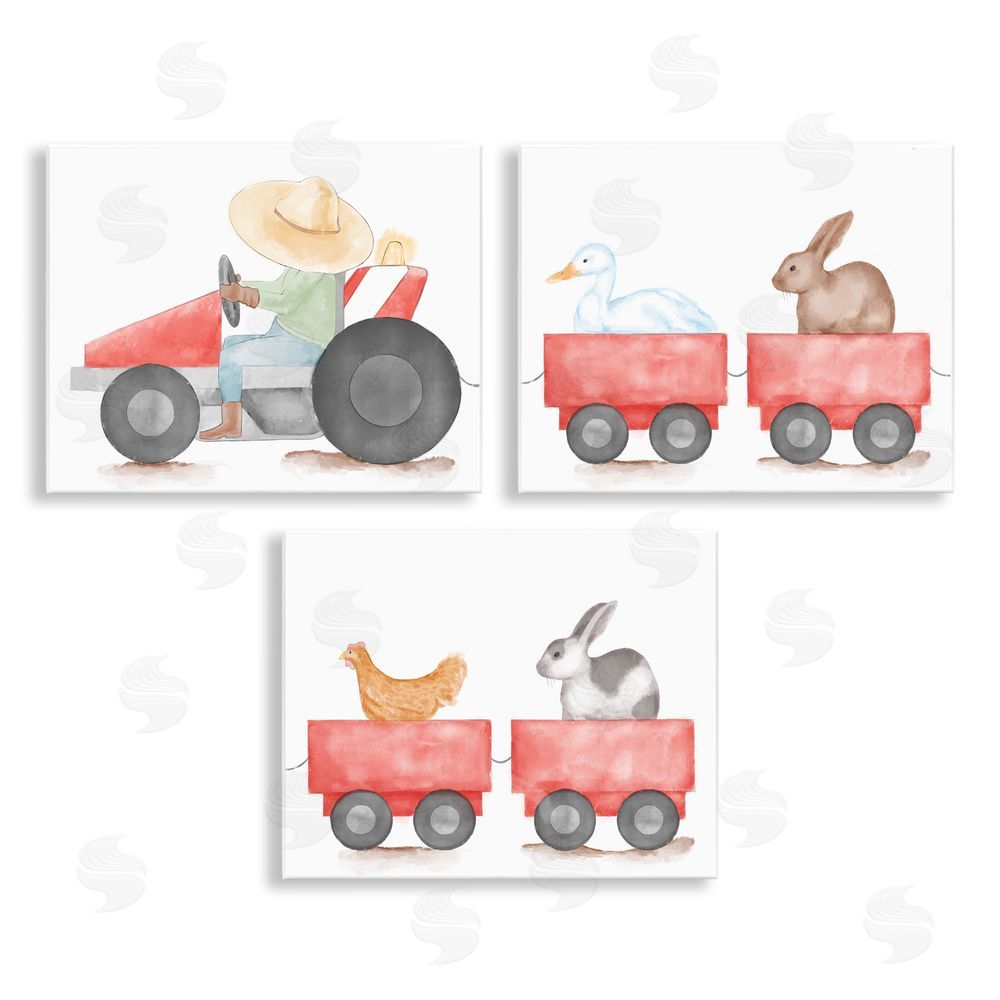 Stupell Studio Farmhouse Tractor Animals Wooden Wall Plaque Art Print