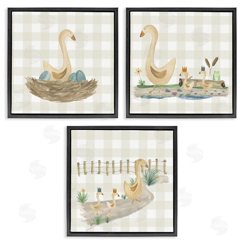 Lucille Price Mama Goose & Ducklings Black Floating Frame Canvas Wall Art Print