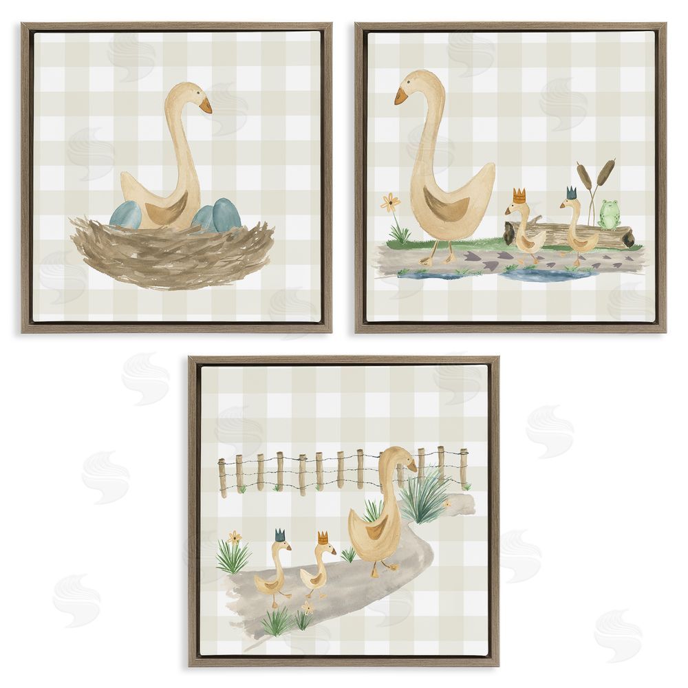 Lucille Price Mama Goose & Ducklings Brown Floating Frame Canvas Wall Art Print