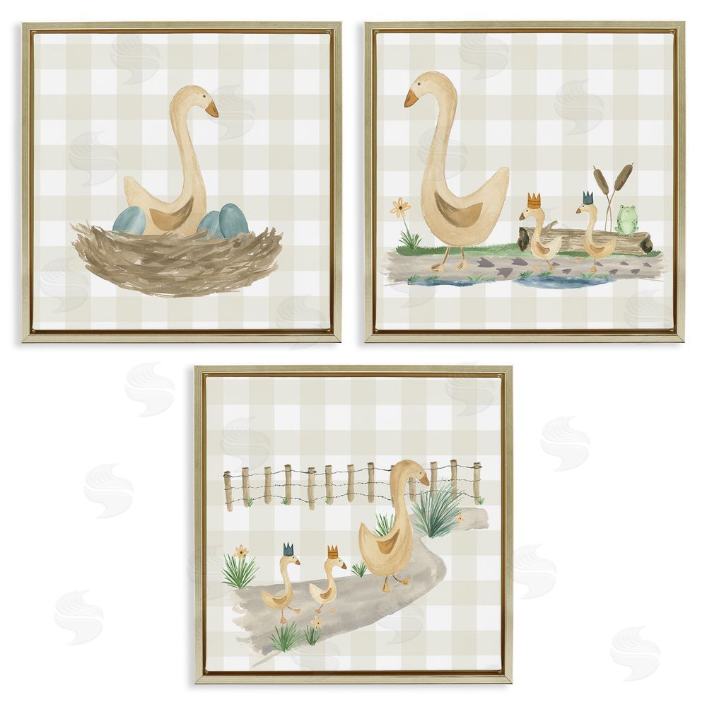 Lucille Price Mama Goose & Ducklings Gold Floating Frame Canvas Wall Art Print