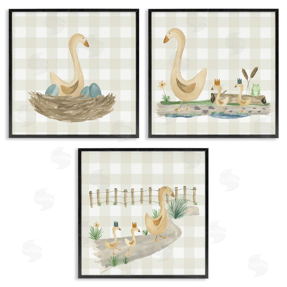Lucille Price Mama Goose & Ducklings Black Framed Giclee Wall Art Print