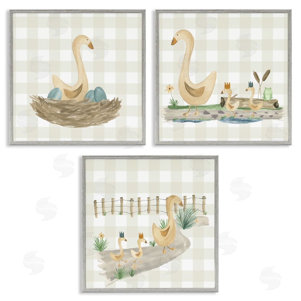 Lucille Price Mama Goose & Ducklings Gray Framed Giclee Wall Art Print