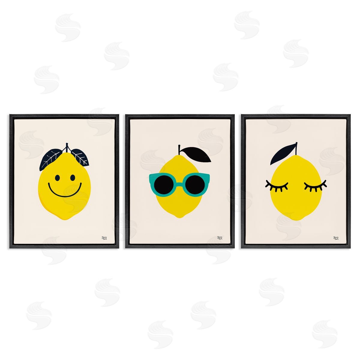 Jessica Beck Hip Summer Lemon Faces Black Floating Frame Canvas Wall Art Print
