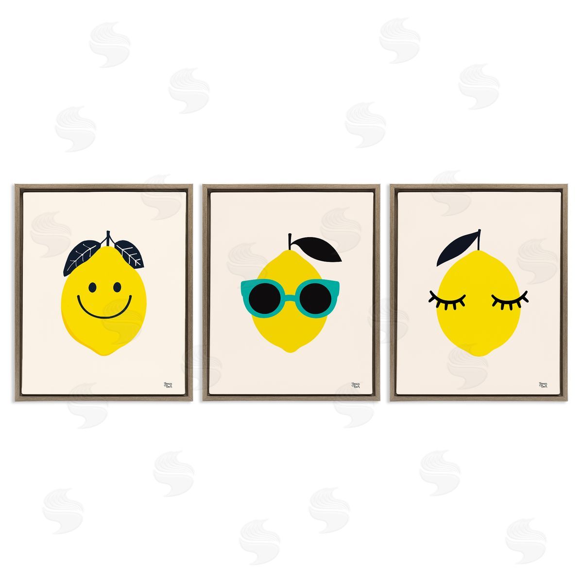 Jessica Beck Hip Summer Lemon Faces Brown Floating Frame Canvas Wall Art Print