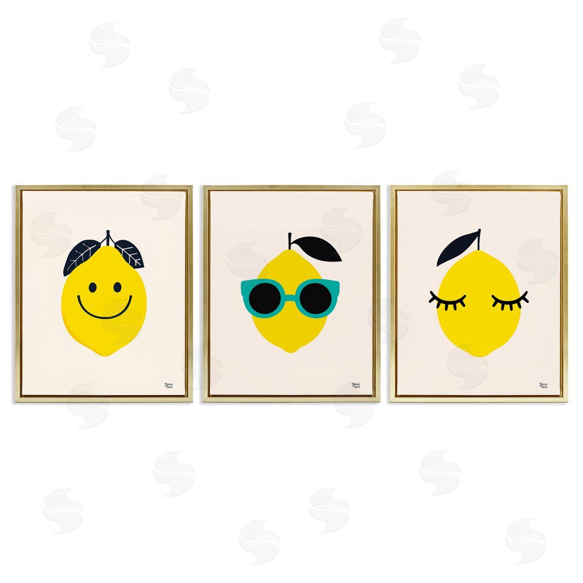 Jessica Beck Hip Summer Lemon Faces Gold Floating Frame Canvas Wall Art Print