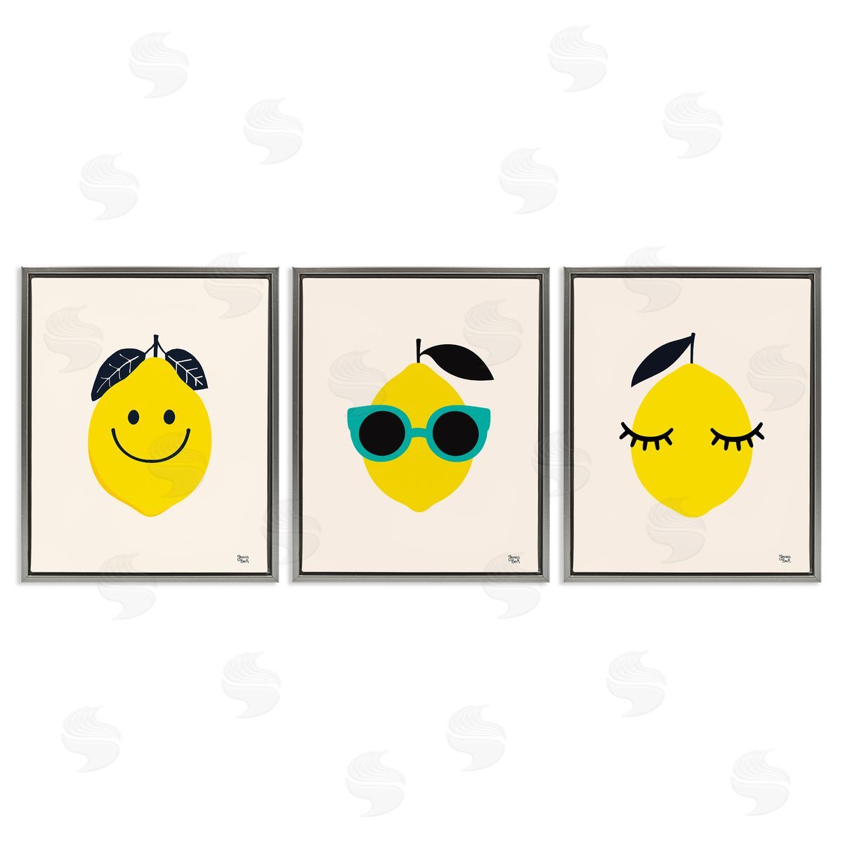 Jessica Beck Hip Summer Lemon Faces Gray Floating Frame Canvas Wall Art Print