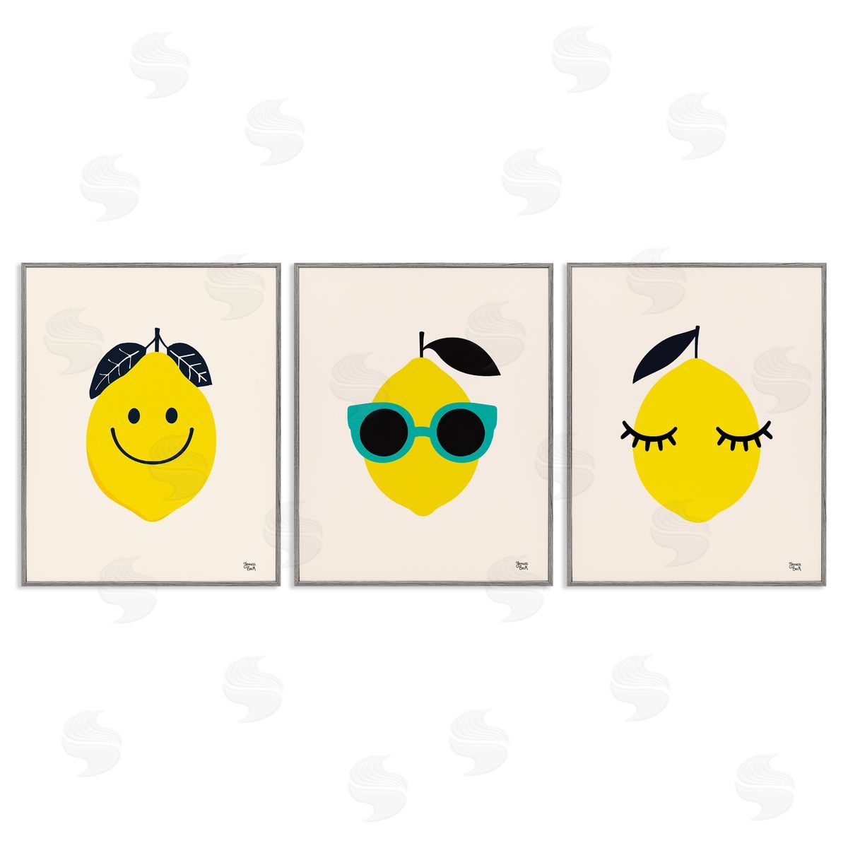 Jessica Beck Hip Summer Lemon Faces Gray Framed Giclee Wall Art Print