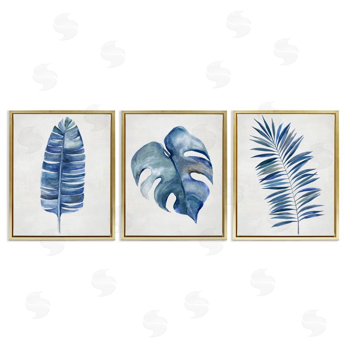 Vintage Tropical Leaves Gold Floating Frame Canvas Wall Art, Home Decor by Hannah Dawson