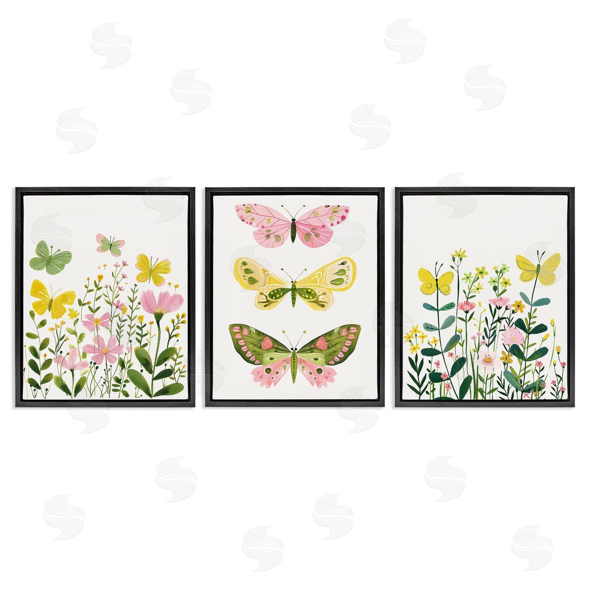 LSR Design Studio Playful Butterflies and Florals Black Floating Frame Canvas Wall Art Print