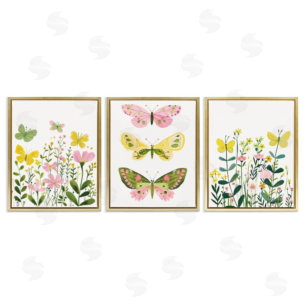 LSR Design Studio Playful Butterflies and Florals Gold Floating Frame Canvas Wall Art Print