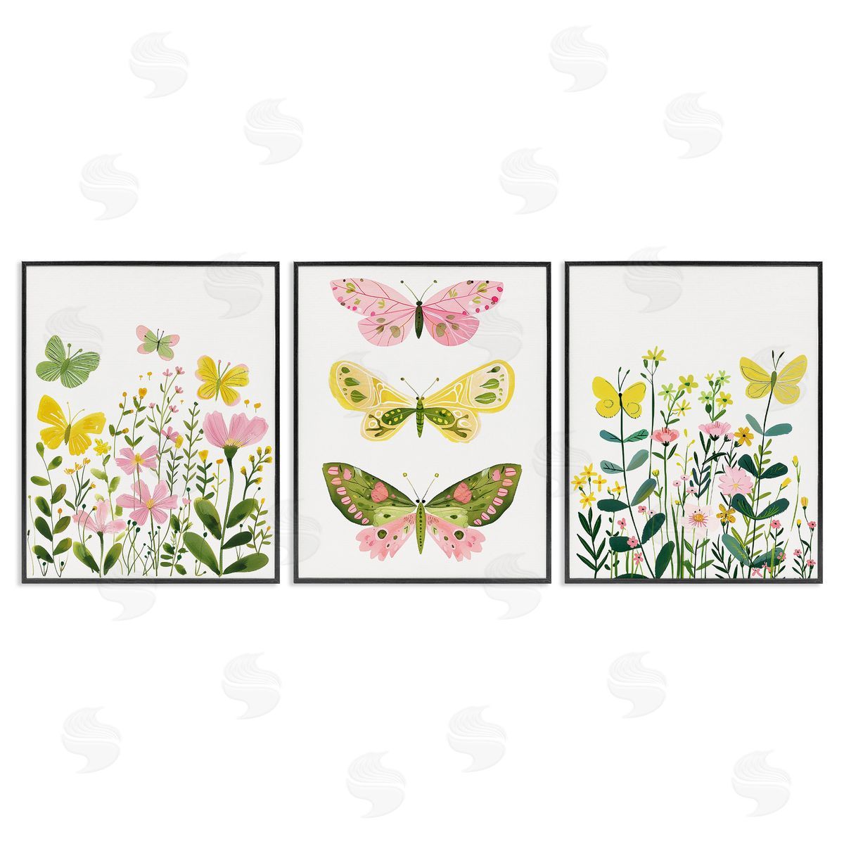 LSR Design Studio Playful Butterflies and Florals Black Framed Giclee Wall Art Print