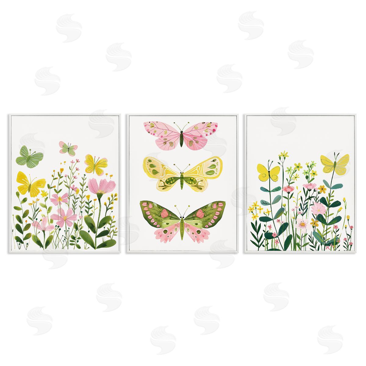 LSR Design Studio Playful Butterflies and Florals White Framed Giclee Wall Art Print