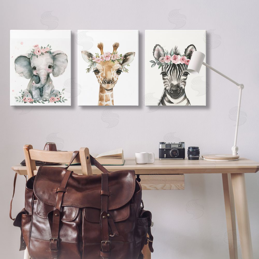 LSR Design Studio Pink Rose Jungle Animals Canvas Wall Art Print in Room