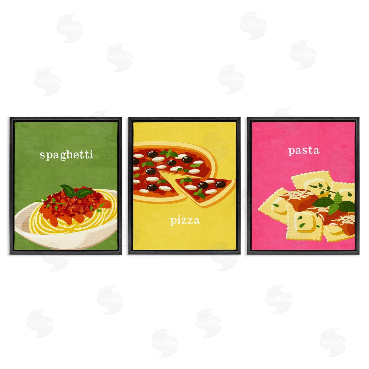 Italian Cuisine Meals Black Floating Frame Canvas Wall Art, Home Decor by Kim Allen