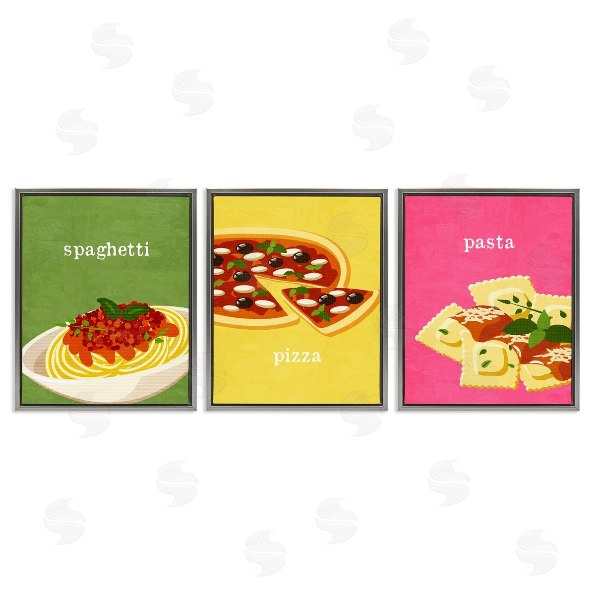 Italian Cuisine Meals Grey Floating Frame Canvas Wall Art, Home Decor by Kim Allen