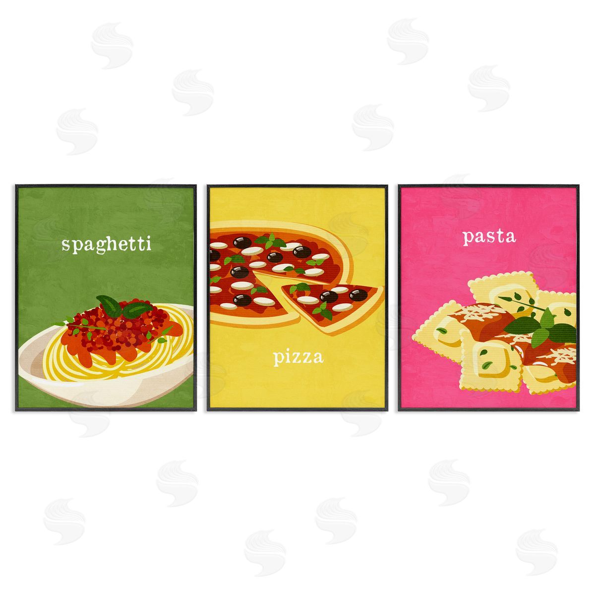 Italian Cuisine Meals Black Frame Print Wall Art, Home Decor by Kim Allen