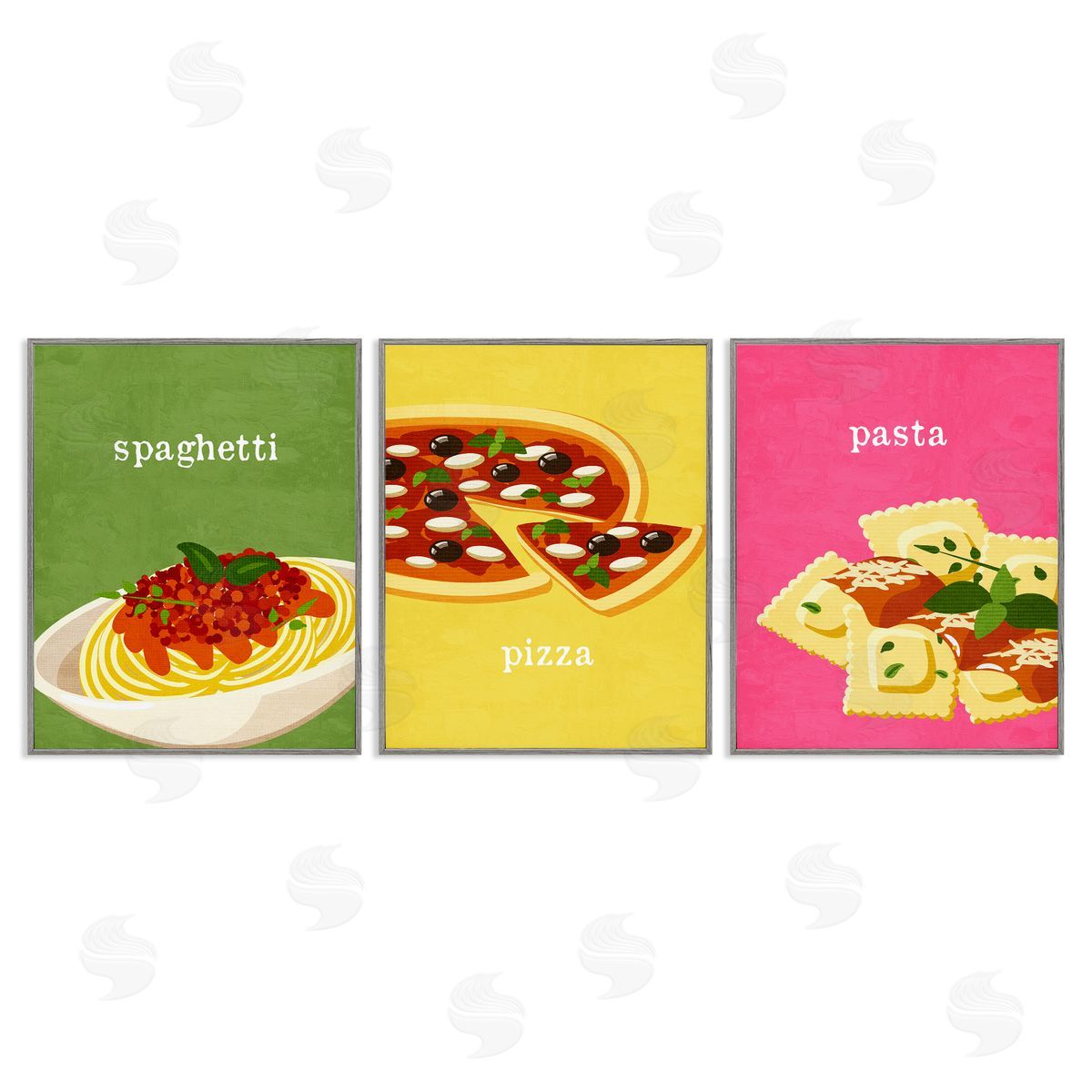 Italian Cuisine Meals Grey Frame Print Wall Art, Home Decor by Kim Allen