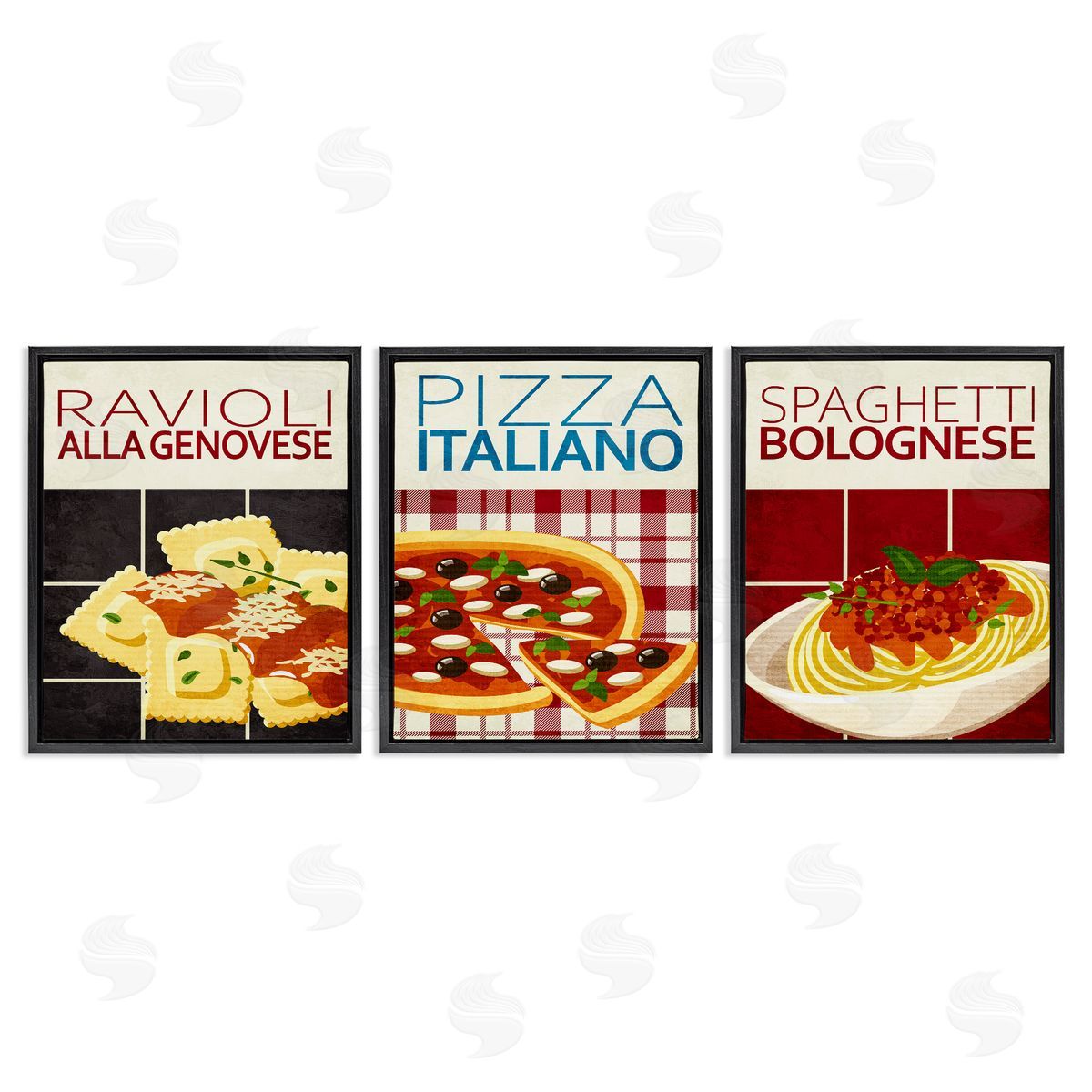 Classic Italian Pasta Meals Black Floating Frame Canvas Wall Art, Home Decor by Kim Allen