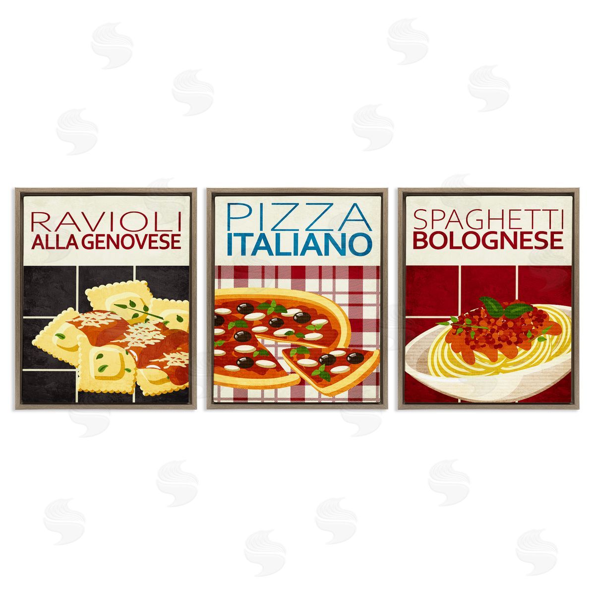 Classic Italian Pasta Meals Brown Floating Frame Canvas Wall Art, Home Decor by Kim Allen