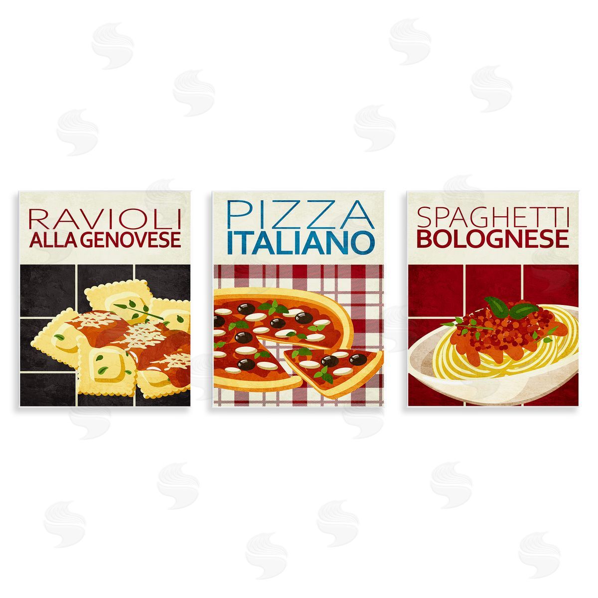 Classic Italian Pasta Meals Wood Plaque Wall Art, Home Decor by Kim Allen