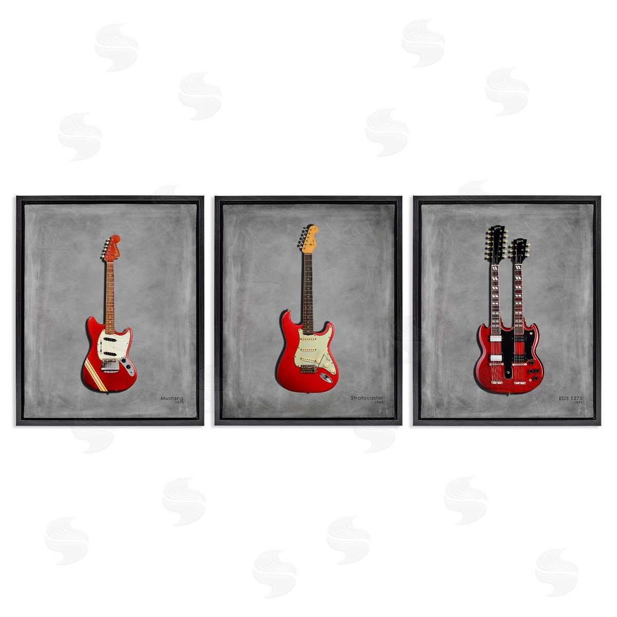 Red Guitars Collection Black Floating Frame Canvas Wall Art, Home Decor by Mark Rogan