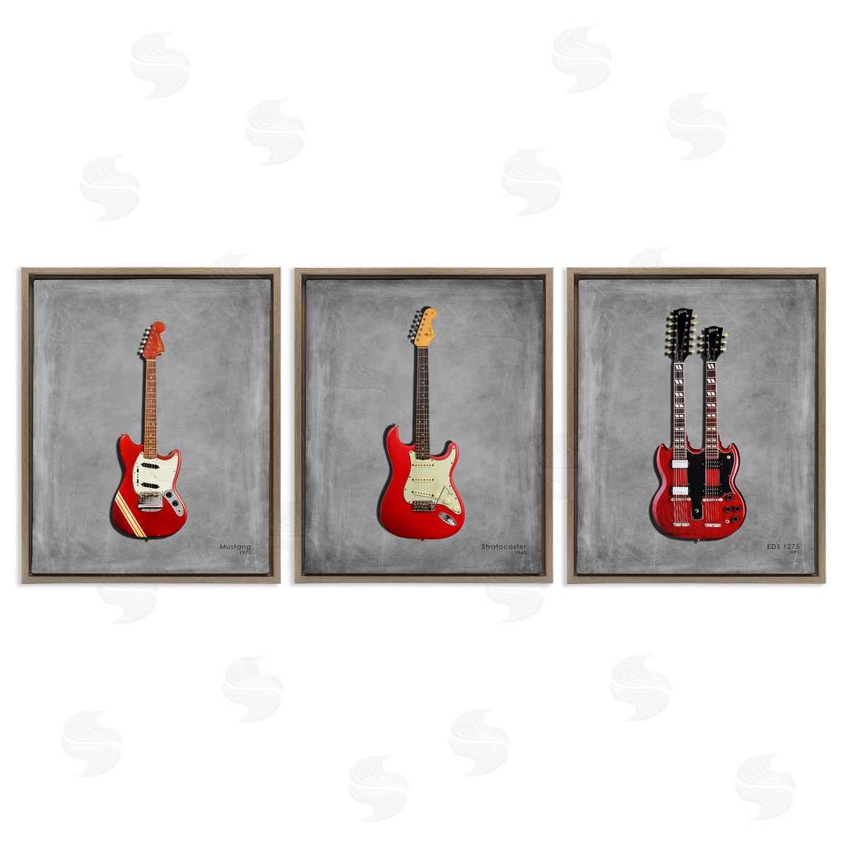 Red Guitars Collection Brown Floating Frame Canvas Wall Art, Home Decor by Mark Rogan
