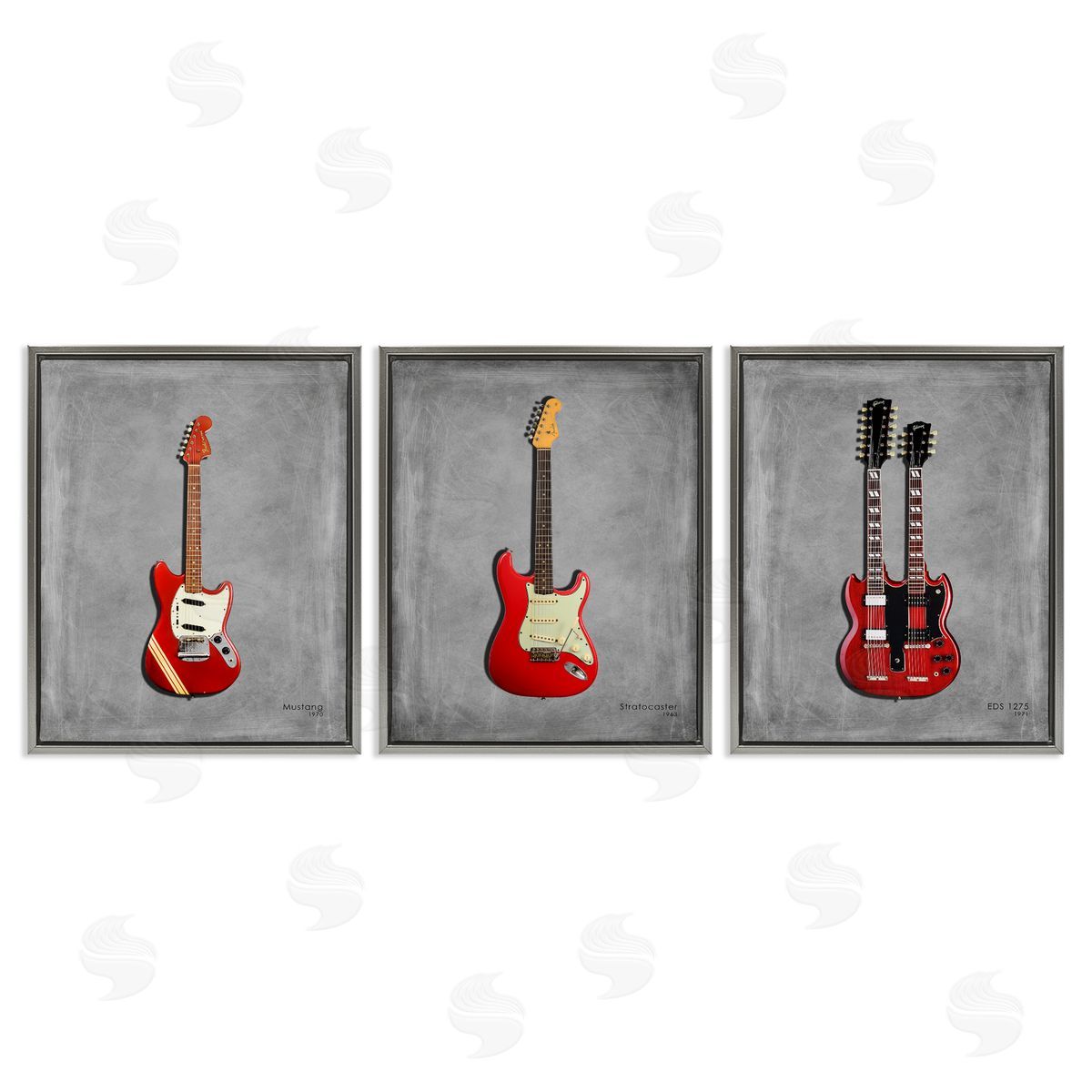 Red Guitars Collection Grey Floating Frame Canvas Wall Art, Home Decor by Mark Rogan