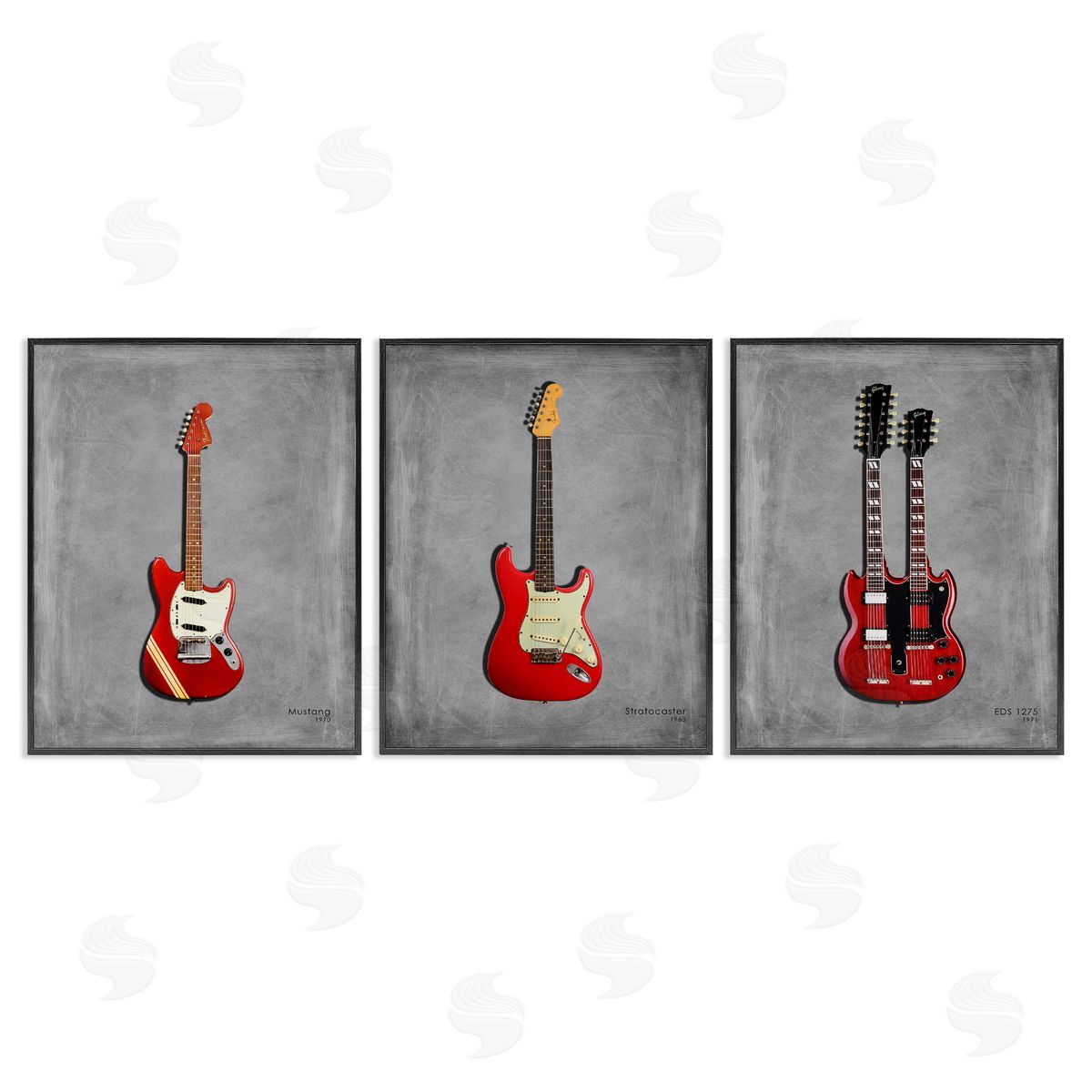 Red Guitars Collection Black Frame Print Wall Art, Home Decor by Mark Rogan