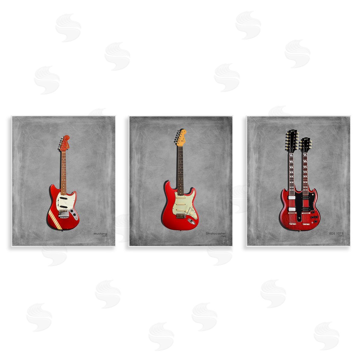 Red Guitars Collection Wood Plaque Wall Art, Home Decor by Mark Rogan