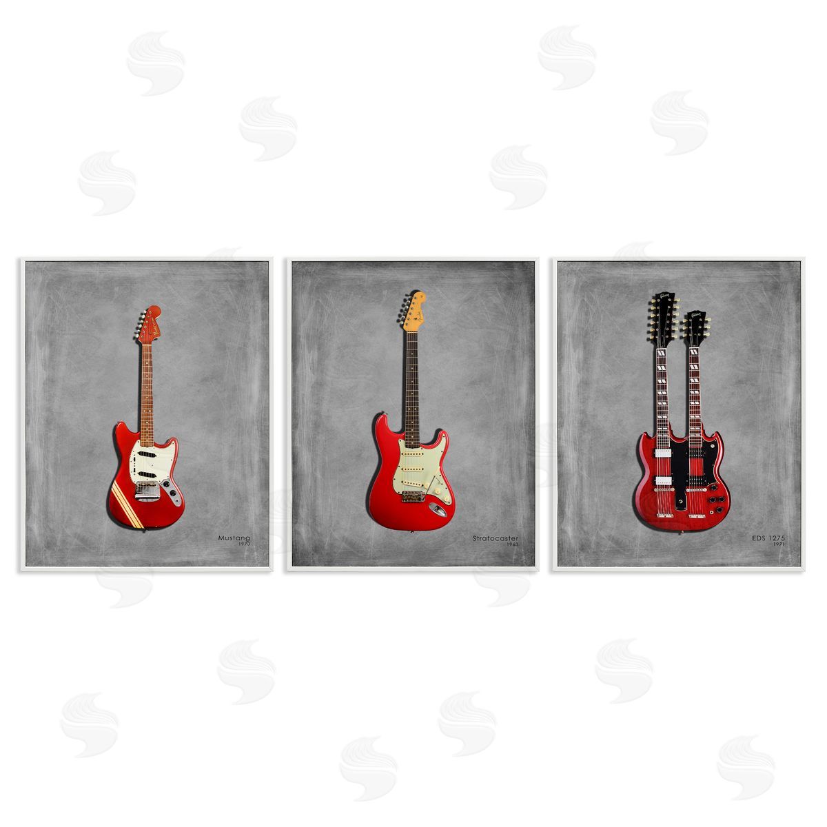 Red Guitars Collection White Frame Print Wall Art, Home Decor by Mark Rogan