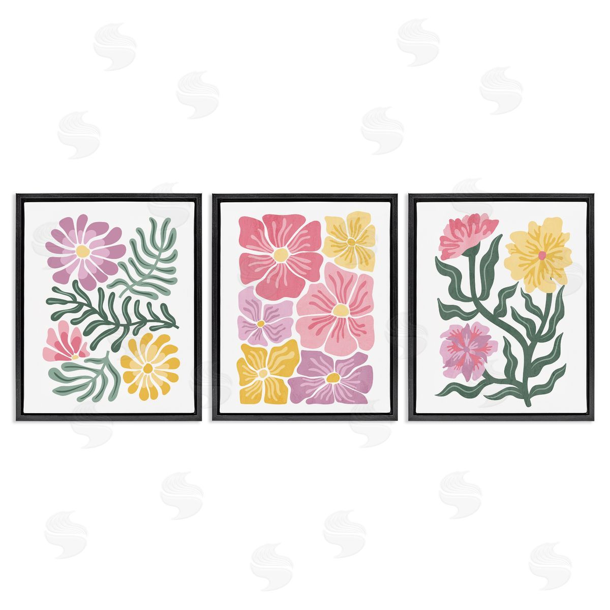 Minimal Spring Hue Flowers Black Floating Frame Canvas Wall Art, Home Decor by Kim Allen