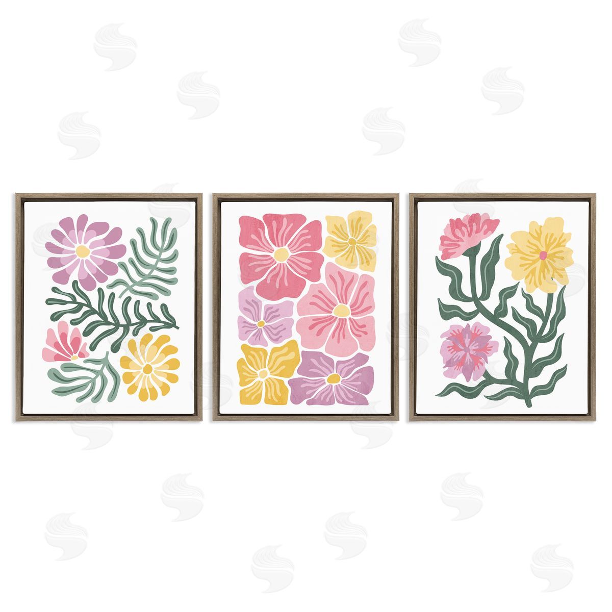 Minimal Spring Hue Flowers Brown Floating Frame Canvas Wall Art, Home Decor by Kim Allen