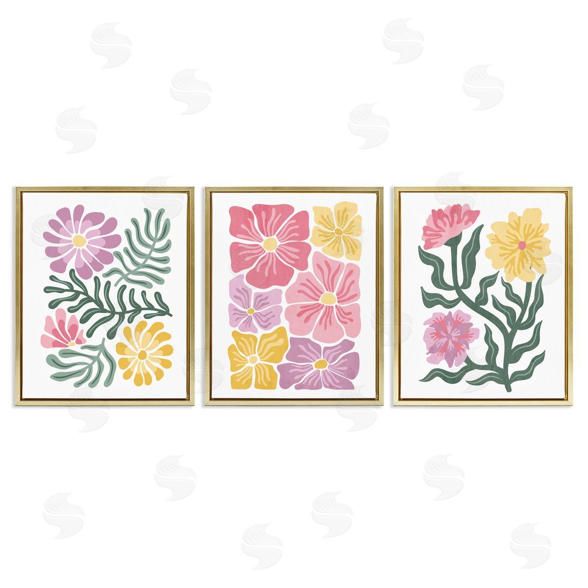 Minimal Spring Hue Flowers Gold Floating Frame Canvas Wall Art, Home Decor by Kim Allen