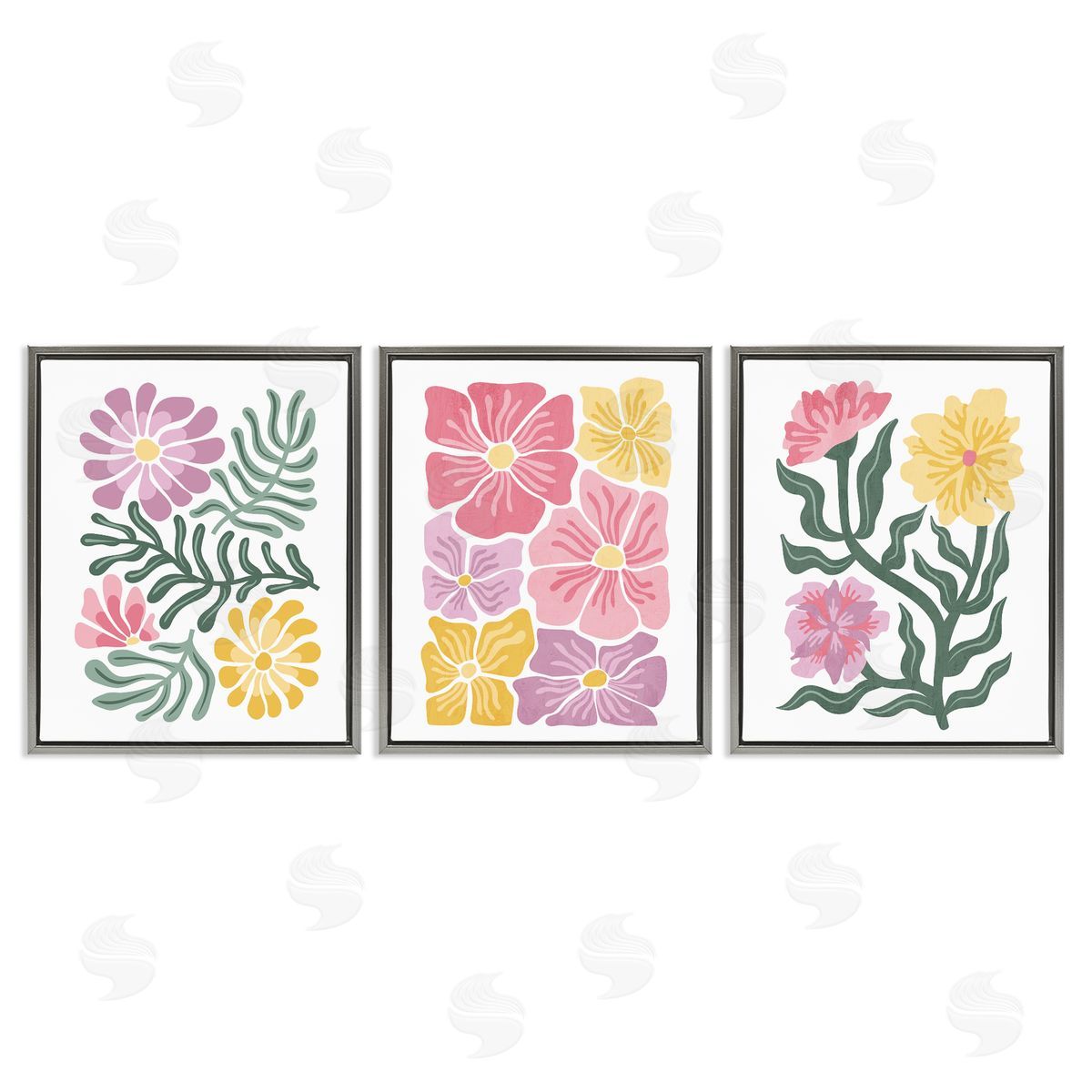 Minimal Spring Hue Flowers Grey Floating Frame Canvas Wall Art, Home Decor by Kim Allen