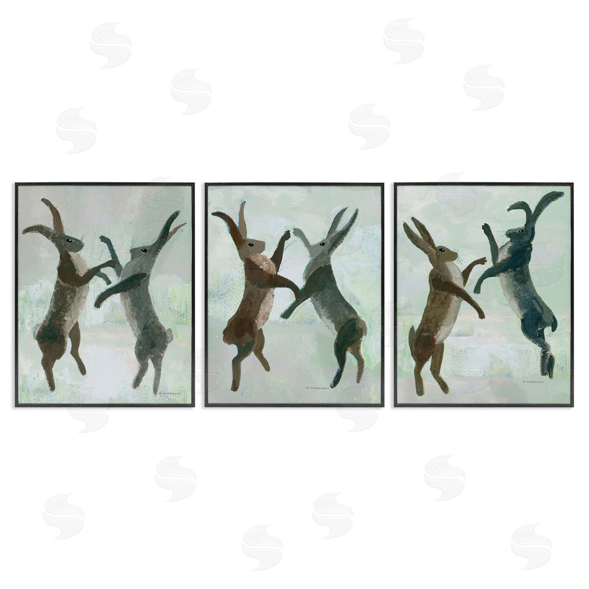 Battling Hares in Neutral Tones Black Frame Print Wall Art, Home Decor by Kay Widdowson