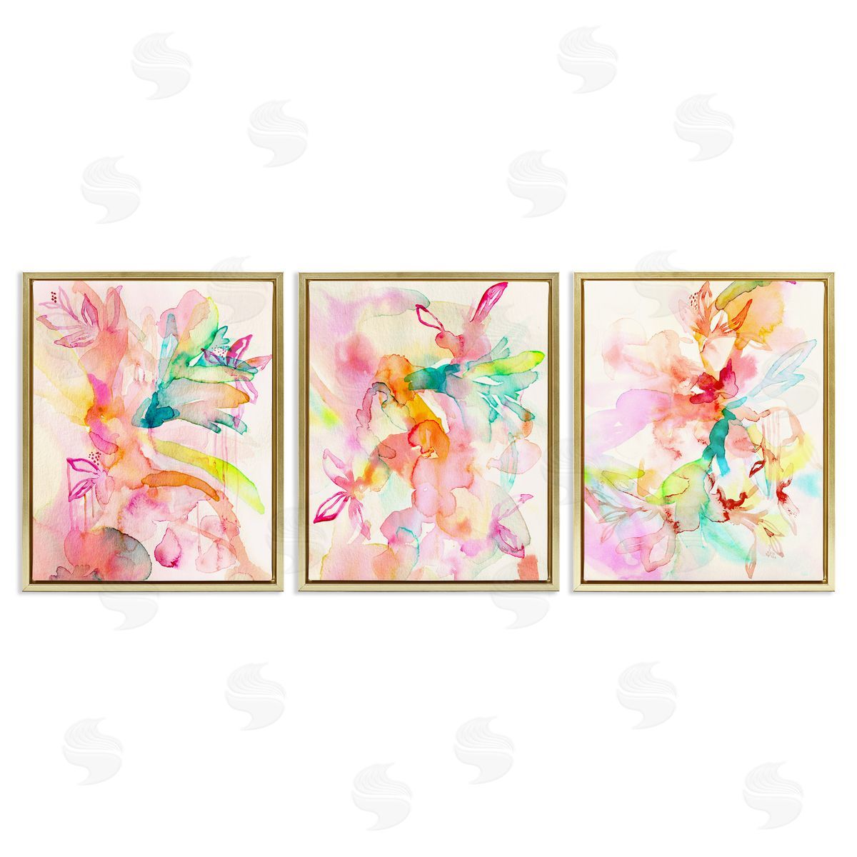 Abstract Florals & Paint Drip Gold Floating Frame Canvas Wall Art, Home Decor by Gemma Bardot