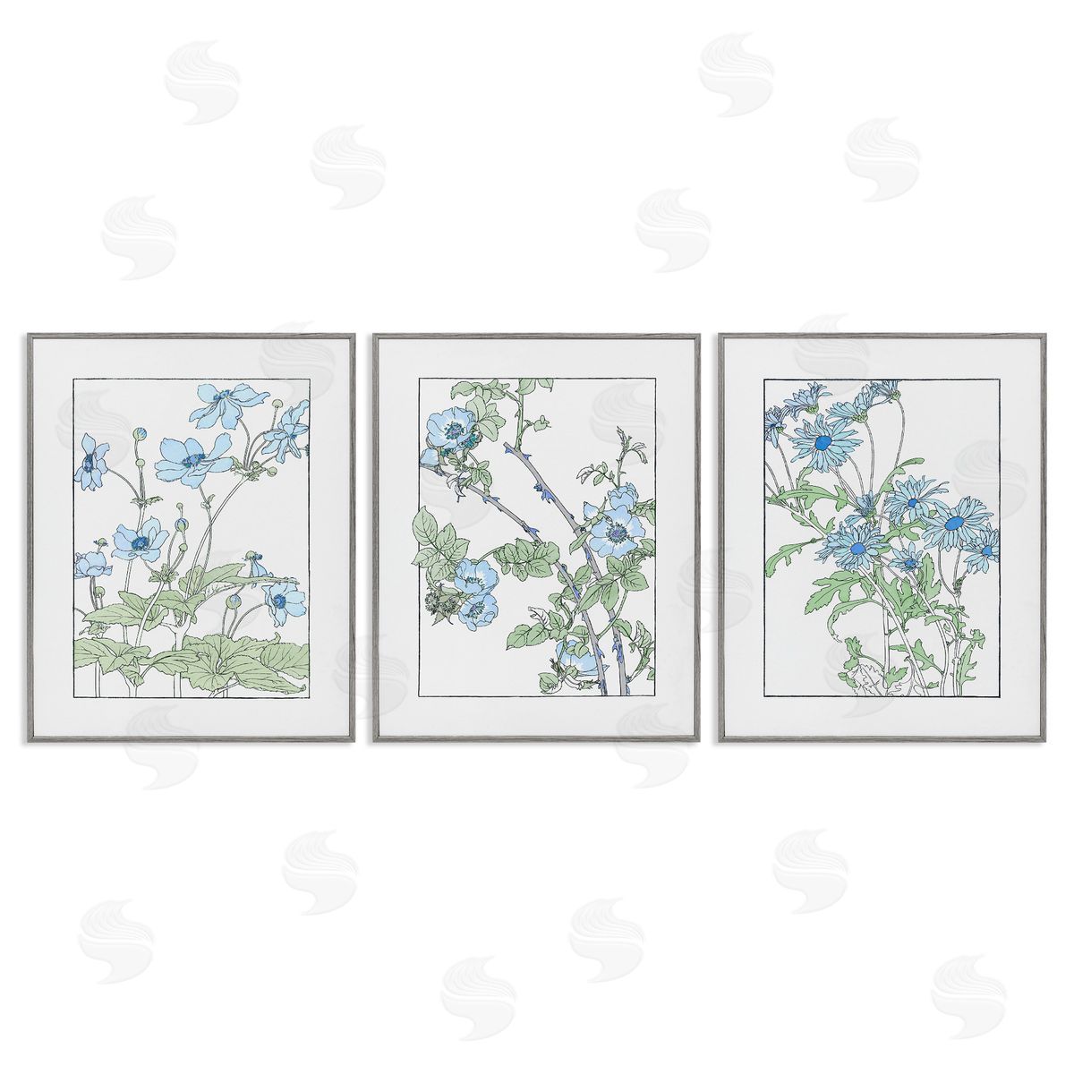 CAD Designs Wild Blooms with Detailed Outlines Canvas Wall Art Print
