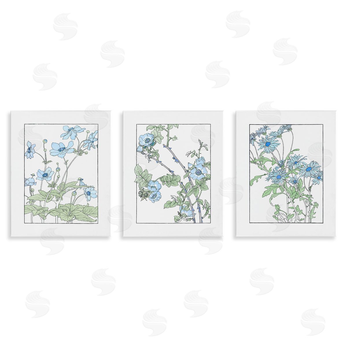 CAD Designs Wild Blooms with Detailed Outlines Canvas Wall Art Print