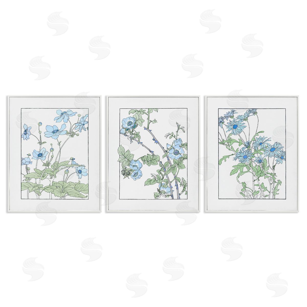 CAD Designs Wild Blooms with Detailed Outlines Canvas Wall Art Print