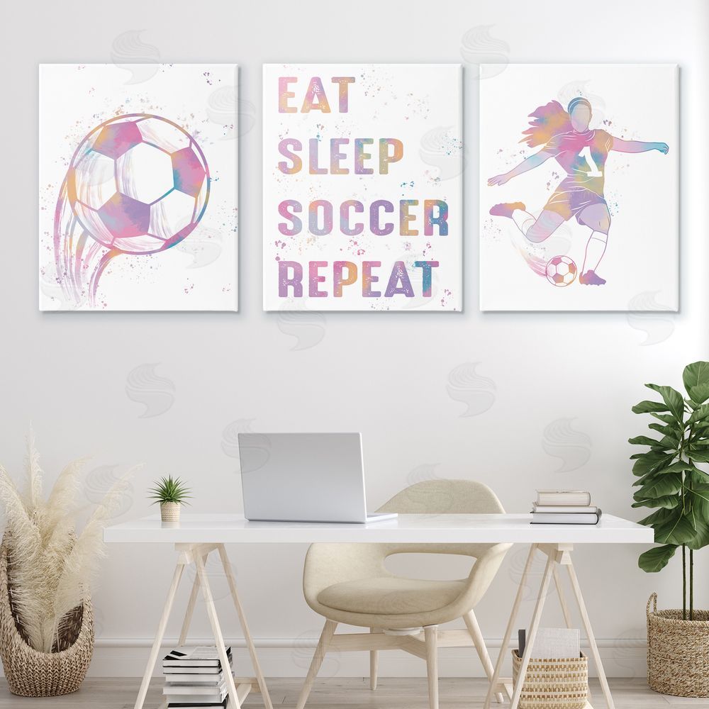 Marcus Prime Minimal Pastel Girl's Soccer Printed Wall Art Set in Room