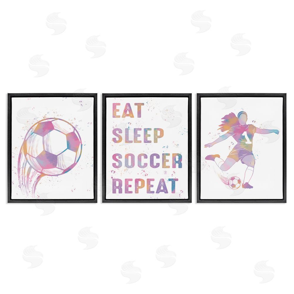Marcus Prime Minimal Pastel Girl's Soccer Black Floating Frame Canvas Wall Art Set