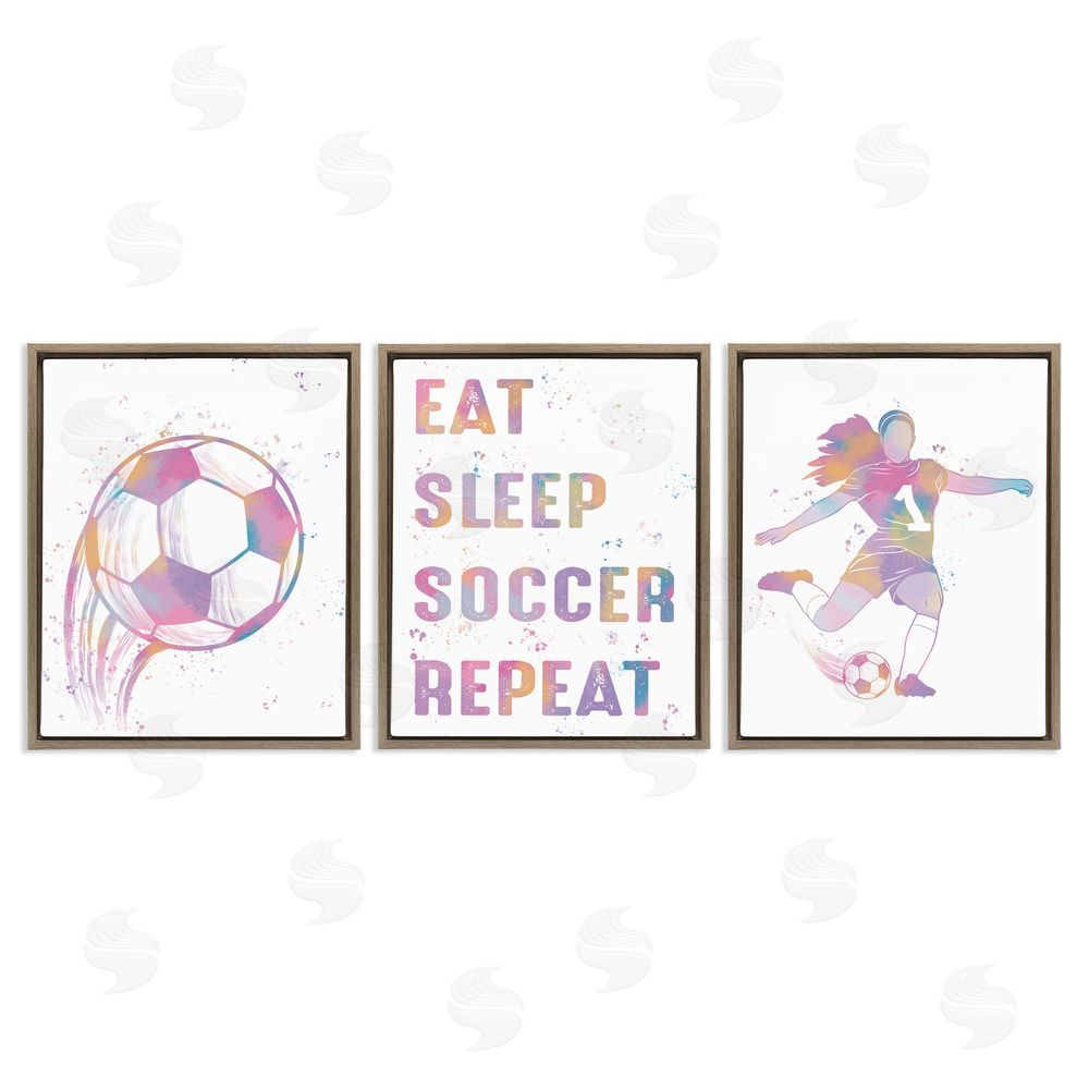 Marcus Prime Minimal Pastel Girl's Soccer Brown Floating Frame Canvas Art Set