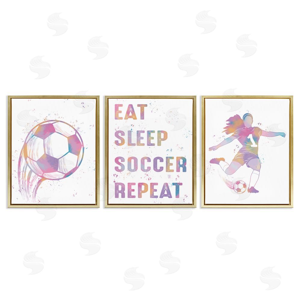 Marcus Prime Minimal Pastel Girl's Soccer Gold Floating Frame Canvas Art Set