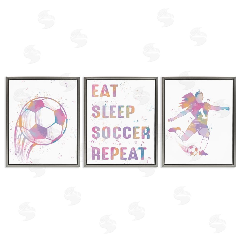 Marcus Prime Minimal Pastel Girl's Soccer Gray Floating Frame Canvas Art Set