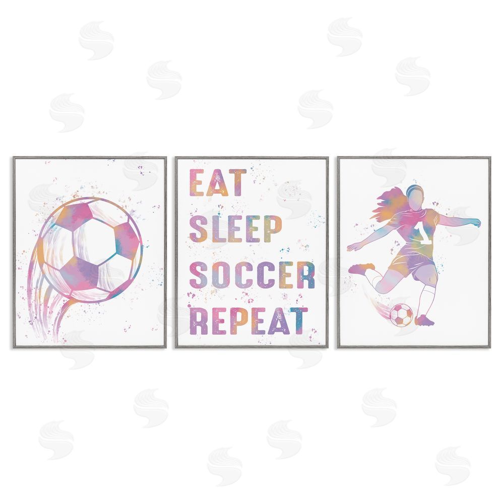 Marcus Prime Minimal Pastel Girl's Soccer Gray Framed Giclee Art Set